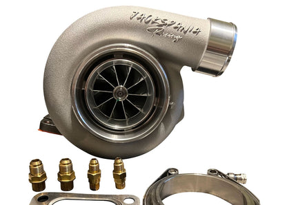 Jack Spania Racing GTX3582R GT35 turbocharger turbine housing with dual ceramic ball bearings, T3 T4, 0.63AR and 0.82AR.