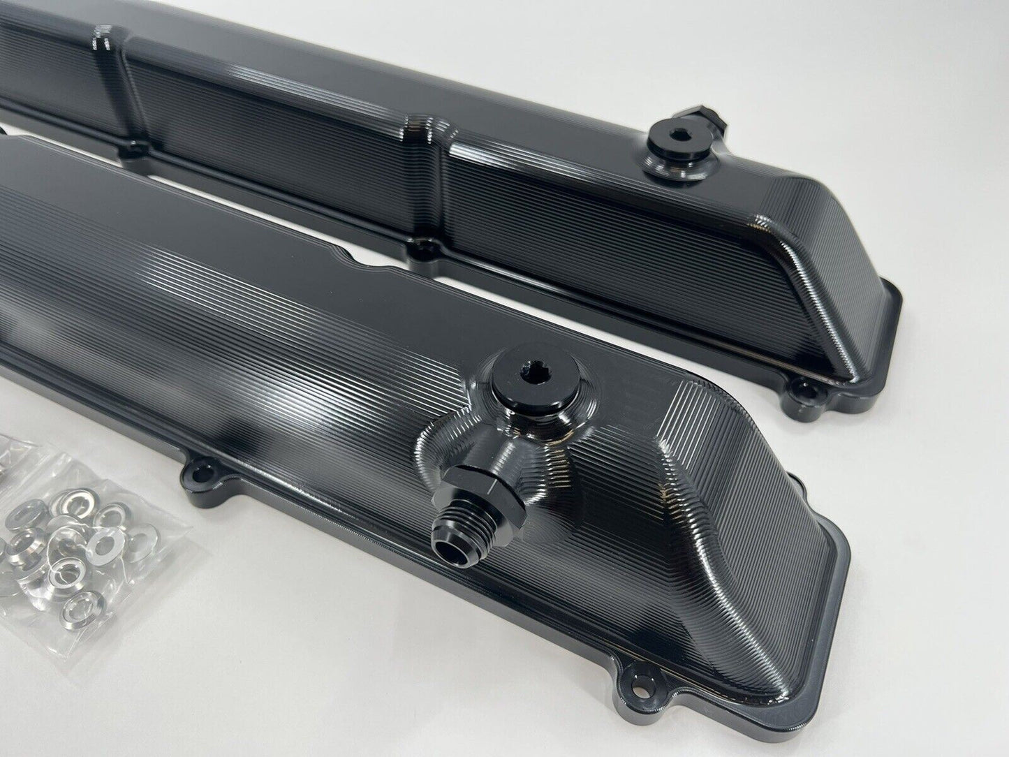 Toyota Supra 2JZ billet valve covers with anodized oil cap and bolts, aftermarket engine parts by Jack Spania Racing