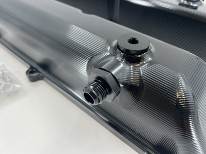 Toyota Supra 2JZ Billet Valve Covers with anodized oil cap and bolts, engine parts by Jack Spania Racing.