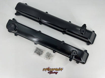 Toyota Supra 2JZ Billet Valve Covers with anodized oil cap and bolts, engine parts by Jack Spania Racing.