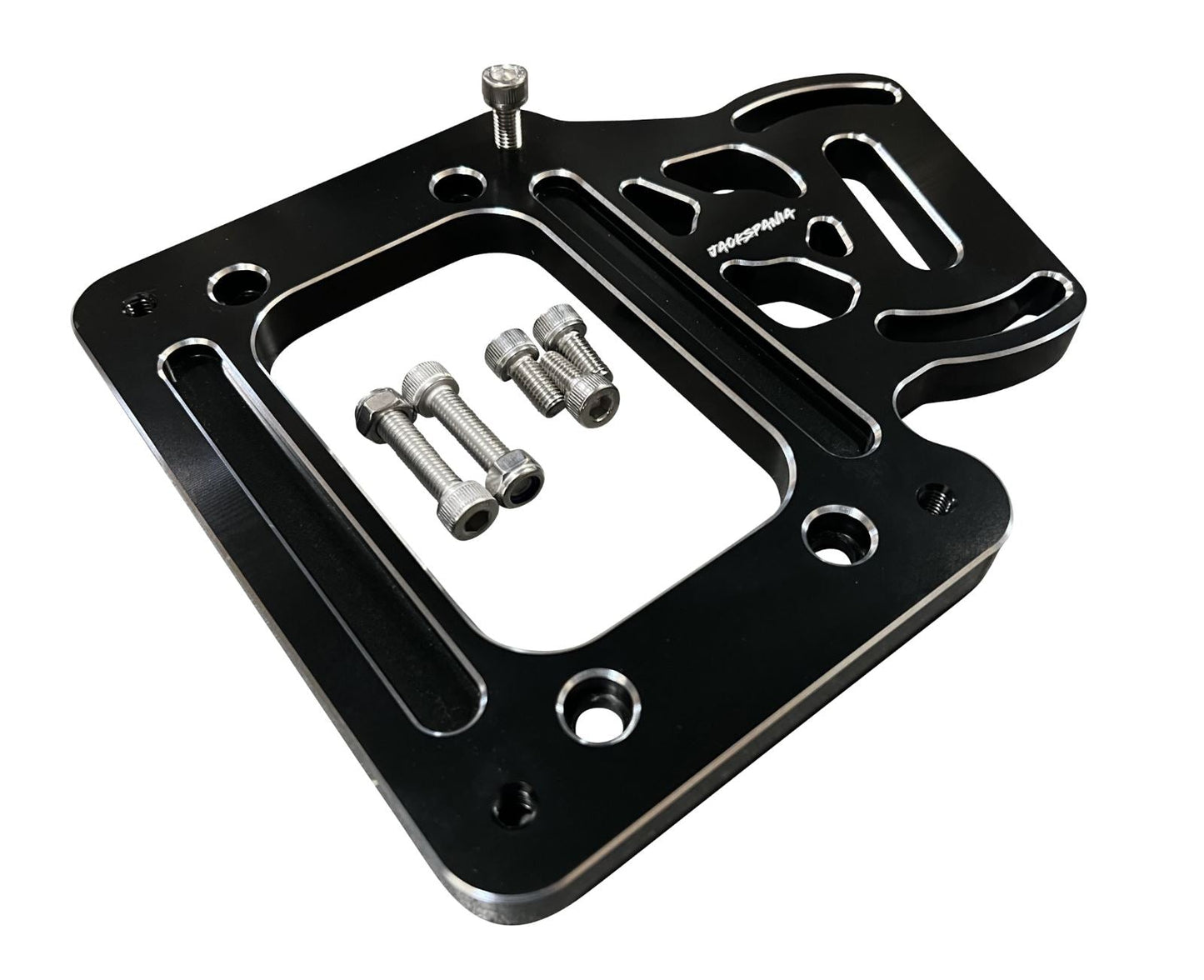 Jack Spania Racing billet aluminum staging brake mounting plate for K-series K20 K24 shifter box, transmission part with precision machining