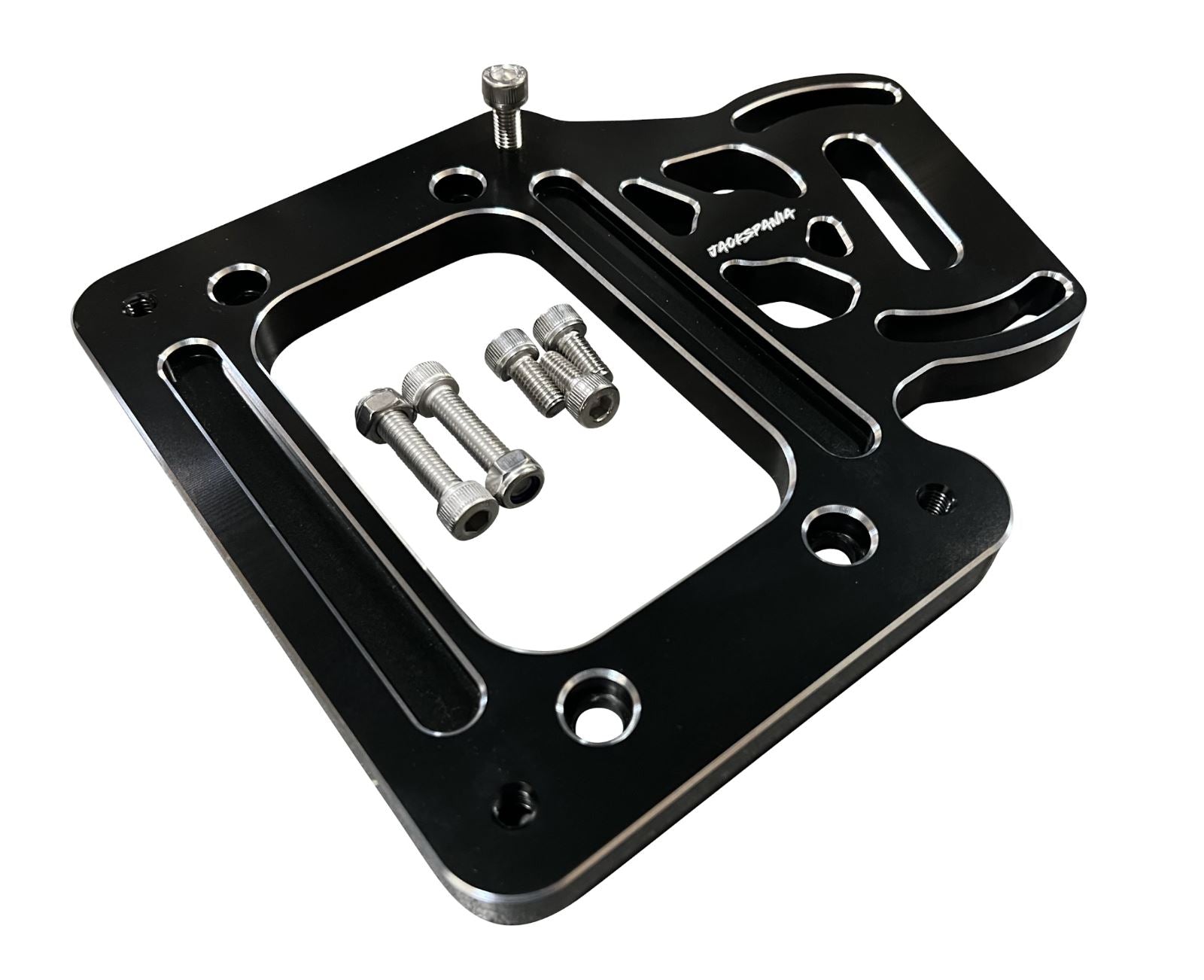 Jack Spania Racing billet aluminum staging brake mounting plate for K-series K20 K24 shifter box, transmission part with precision machining