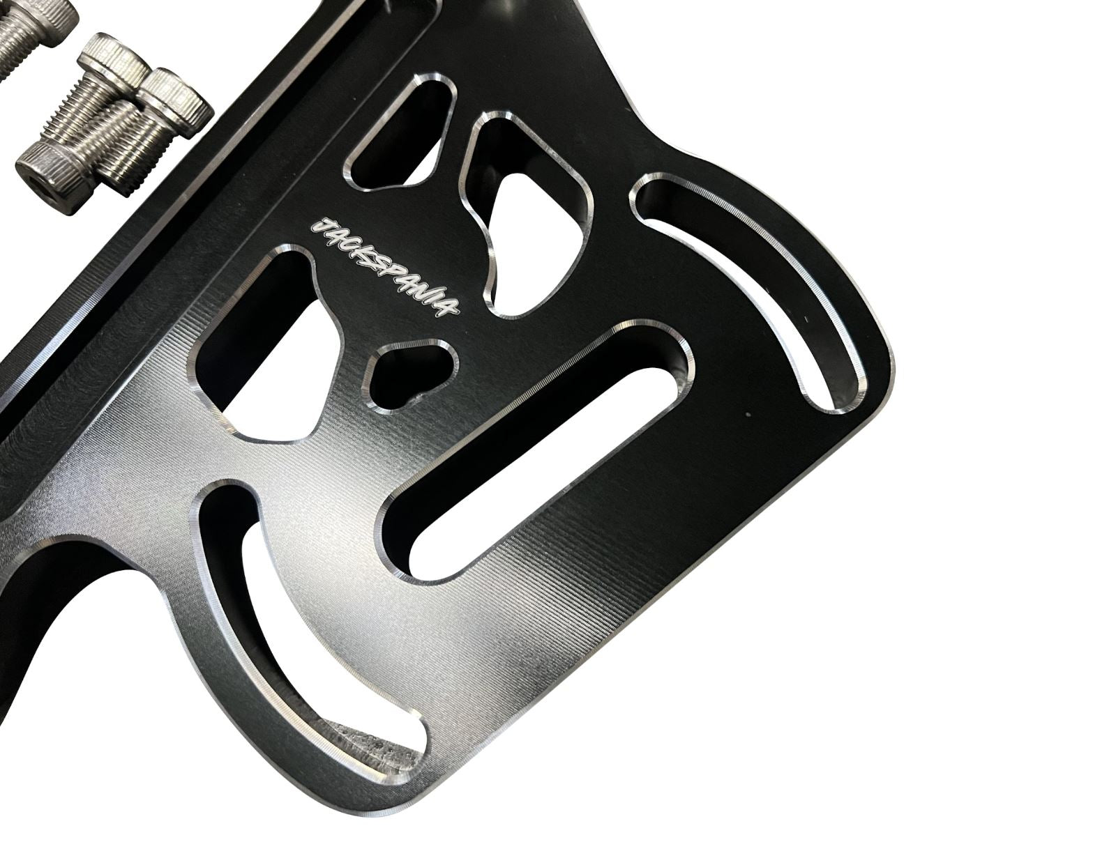 Jack Spania Racing billet aluminum staging brake mounting plate for K Series K20 K24 shifter box, transmission parts, durable and precise fit.