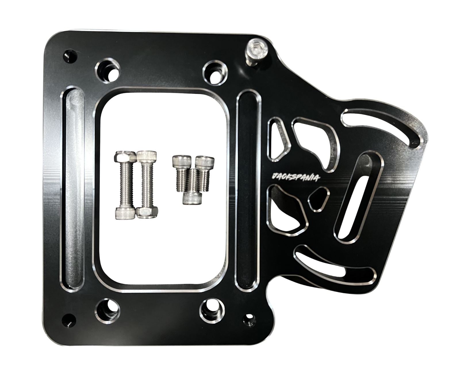 Jack Spania Racing billet aluminum staging brake mounting plate for K-series K20 K24 transmission shifter box, automotive racing part.