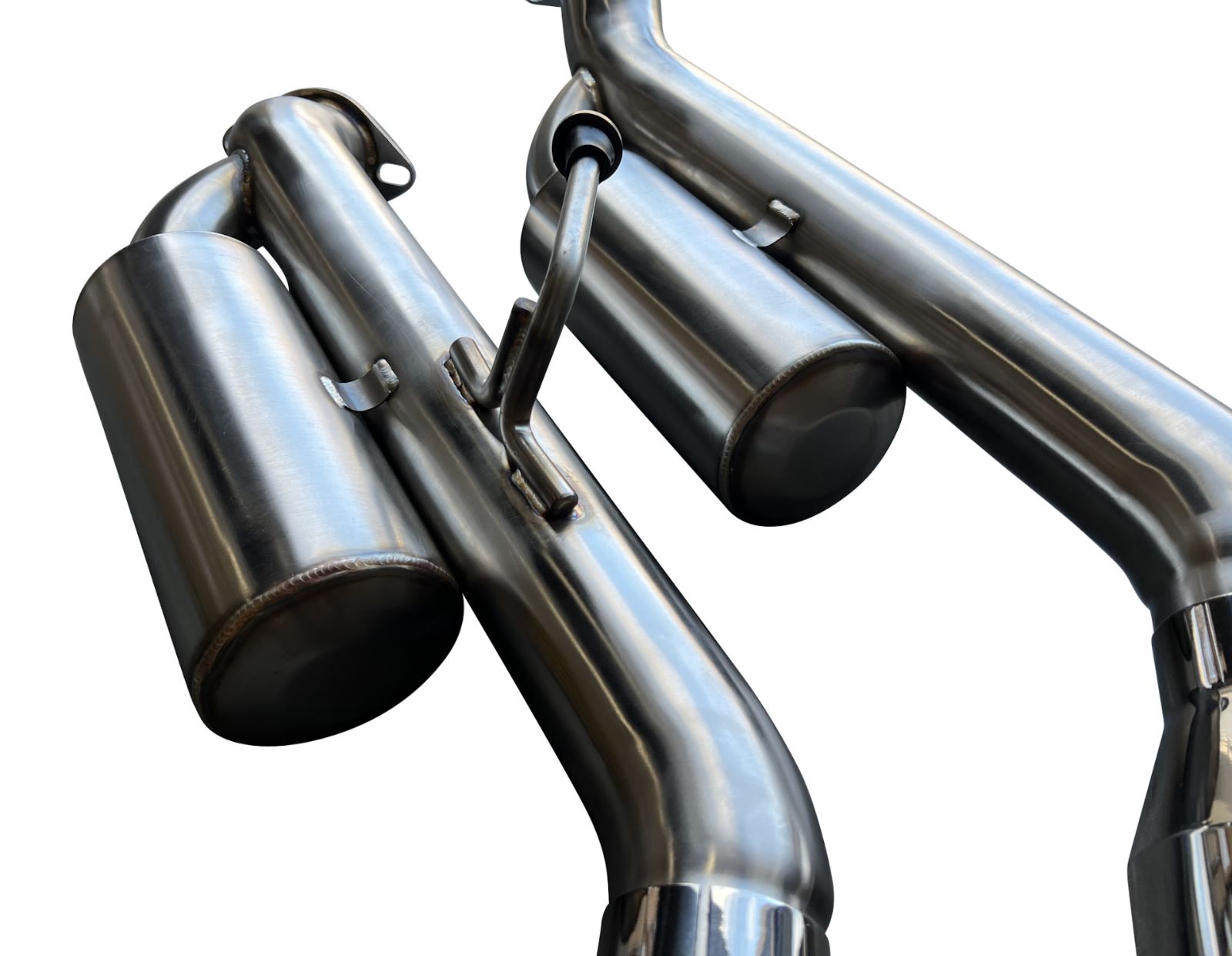 Jack Spania Racing muffler axle back delete exhaust kit for Infiniti Q50 with 2.5-inch Helmholtz resonated exhaust, shown installed.