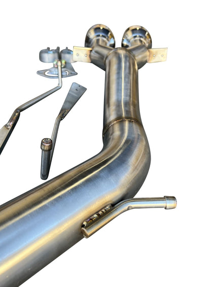 Hyundai Veloster N axle back delete exhaust muffler by Jack Spania Racing, showing sleek black finish and exhaust pipe details.