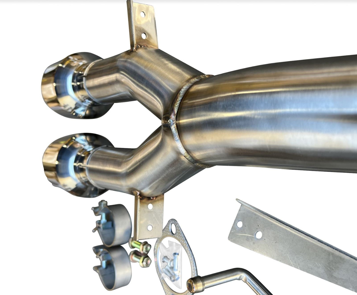 Hyundai Veloster N 2019-2023 Jack Spania Racing axle back delete exhaust muffler showing polished metal finish and inlet outlets