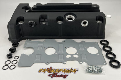 Cast aluminum K Series vented valve cover baffle for Honda Acura K20 K24 engines, designed by Jack Spania Racing.
