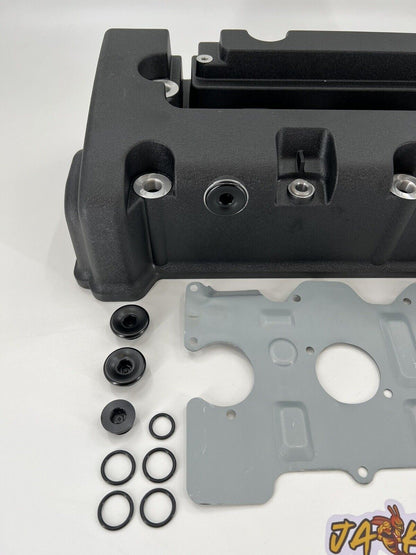 Cast aluminum K Series vented valve cover baffle with AN10 fittings for Honda and Acura K20 and K24 engines by Jack Spania Racing.