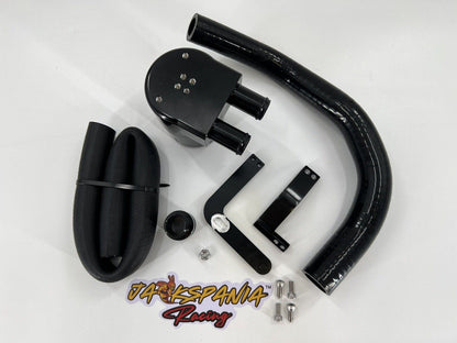 Jack Spania Racing billet catch can kit installed in engine bay for Audi VW MK7 Golf Gti 2.0T and other Volkswagen models.