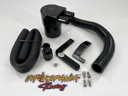 Jack Spania Racing billet catch can kit installed in Audi VW Volkswagen MK7 Golf Gti 2.0T engine, part of engine parts collection.