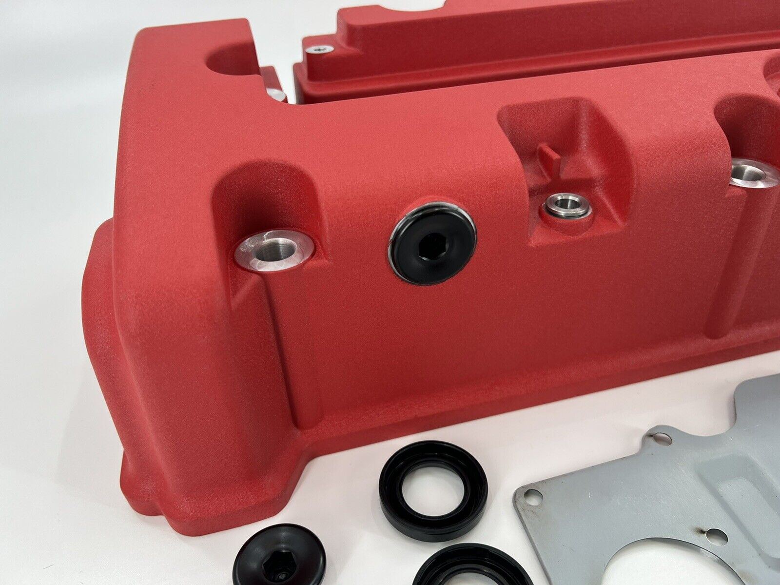 Cast aluminum K Series vented valve cover baffle with AN10 fitting for Honda Acura K20 K24 engines, by Jack Spania Racing.