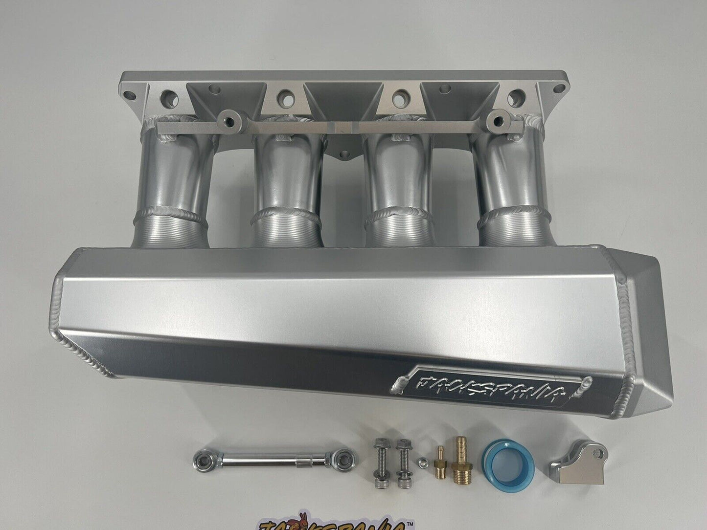 Jack Spania Racing 90mm Ultra Side Feed Intake Manifold for K Series K20 K24 engines, with plenum and intake ports visible.