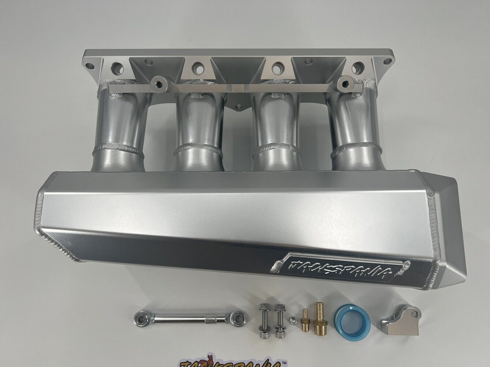 Jack Spania Racing 90mm Ultra Side Feed Intake Manifold for K Series K20 K24 engines, with plenum and intake ports visible.