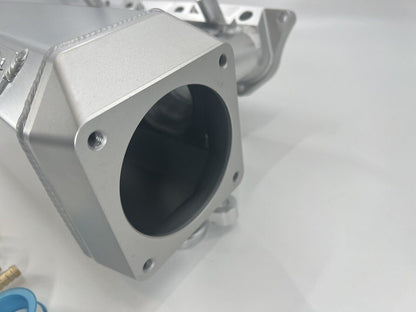 90mm K Series intake manifold by Jack Spania Racing, fits K20 and K24 engines, featuring a side feed plenum for Honda EG, EK, RSX.