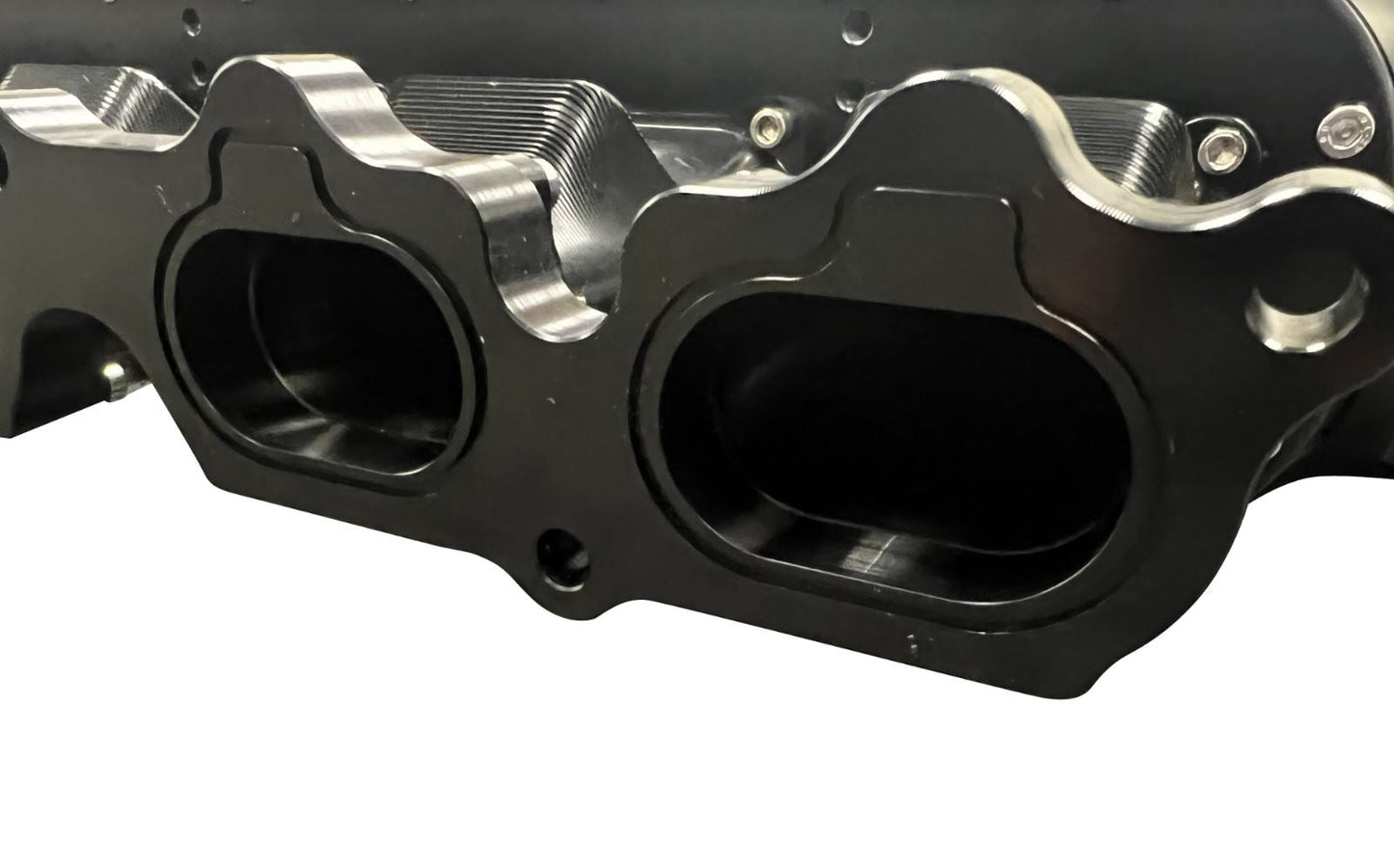 Jack Spania Racing 2JZ GTE intake manifold with 12 injector fuel rail and throttle body, engine part for high-performance cars.