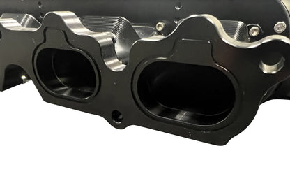 Jack Spania Racing 2JZ GTE intake manifold with 12 injector fuel rail and throttle body, engine part for high-performance cars.