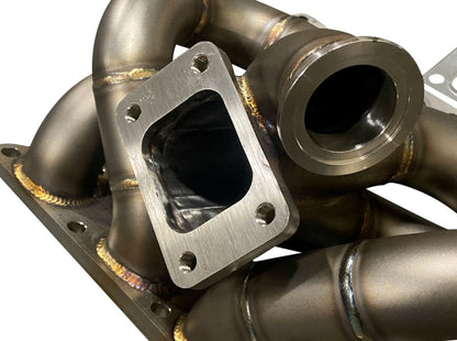 Jack Spania Racing B Series AC PS T3 turbo manifold for GSR B16 B18 B20 engines with intercooler, compatible with Honda Civic and Integra.