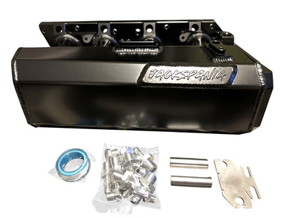 Jack Spania Racing K Series sheet metal intake manifold for K20Z3, K24, K swap engines, installed on a vehicle engine.