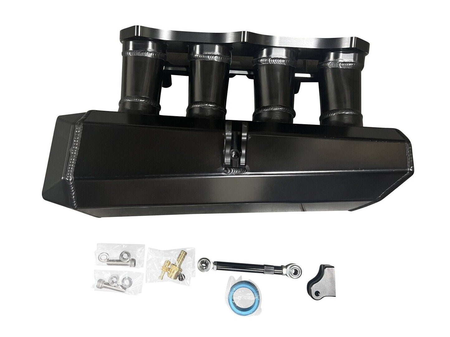 Jack Spania Racing 90mm ultra side feed intake manifold for K Series K20 K24 engines, 4.78L, shown installed on engine.