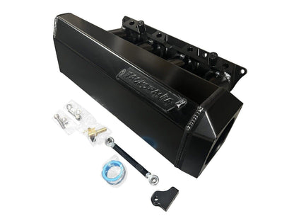 90mm Ultra Side Feed Intake Manifold for K Series K20 K24 engines by Jack Spania Racing, showing the black engine part and fittings.