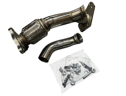 Jack Spania Racing EWG external wastegate up pipe dump tube for Subaru Legacy Outback engine, 2-bolt installation.
