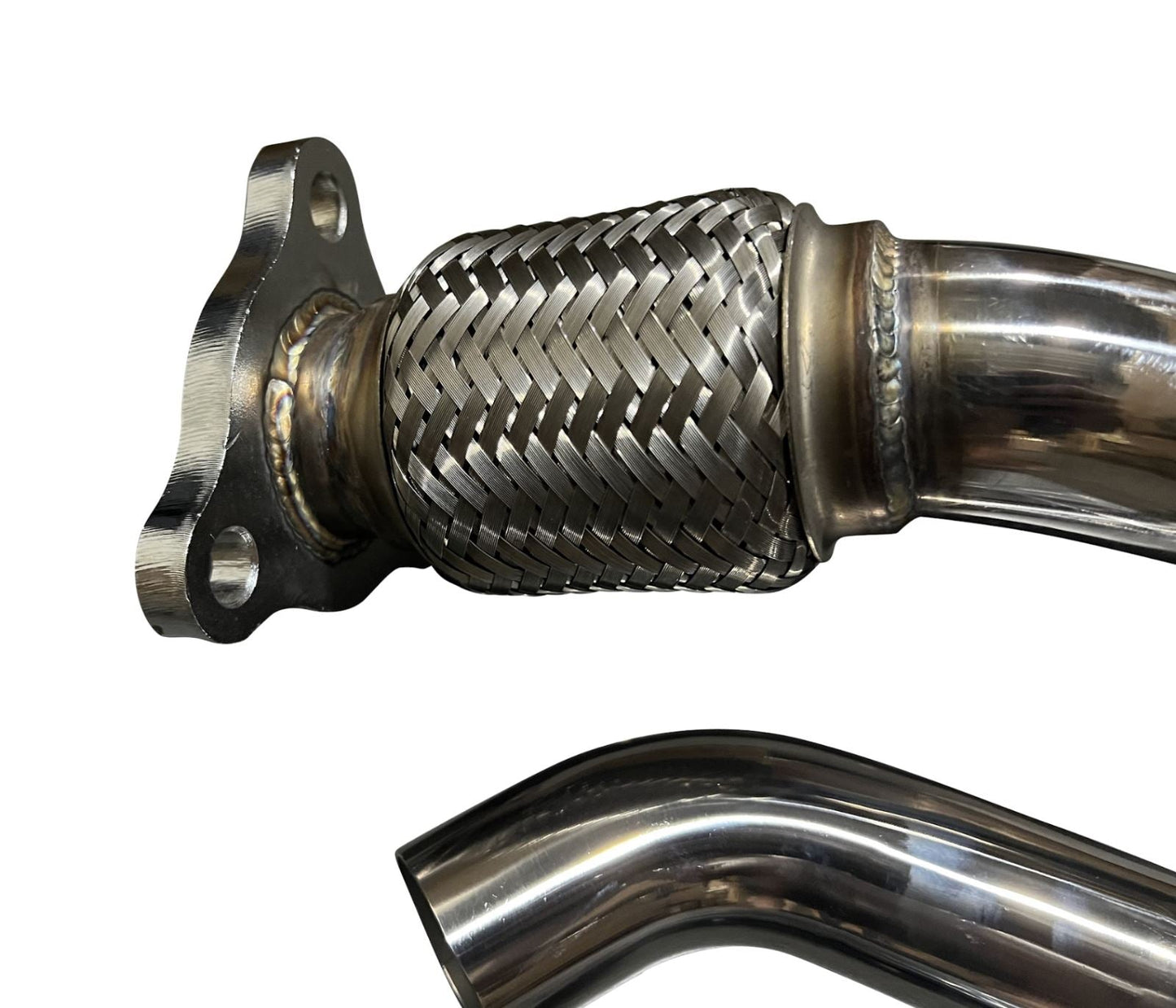 Jack Spania Racing EWG external wastegate up pipe dump tube for Subaru Legacy and Outback engine parts, 2-bolt connection.