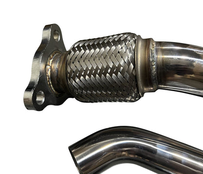 Jack Spania Racing EWG external wastegate up pipe dump tube for Subaru Legacy and Outback engine parts, 2-bolt connection.
