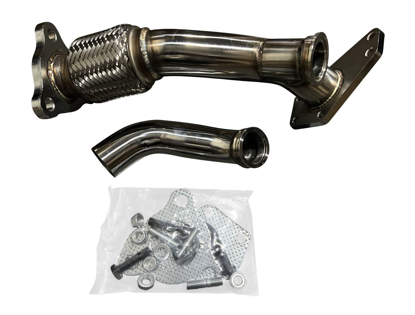 Jack Spania Racing external wastegate up pipe dump tube for Subaru Legacy and Outback engine parts, 2-bolt design.
