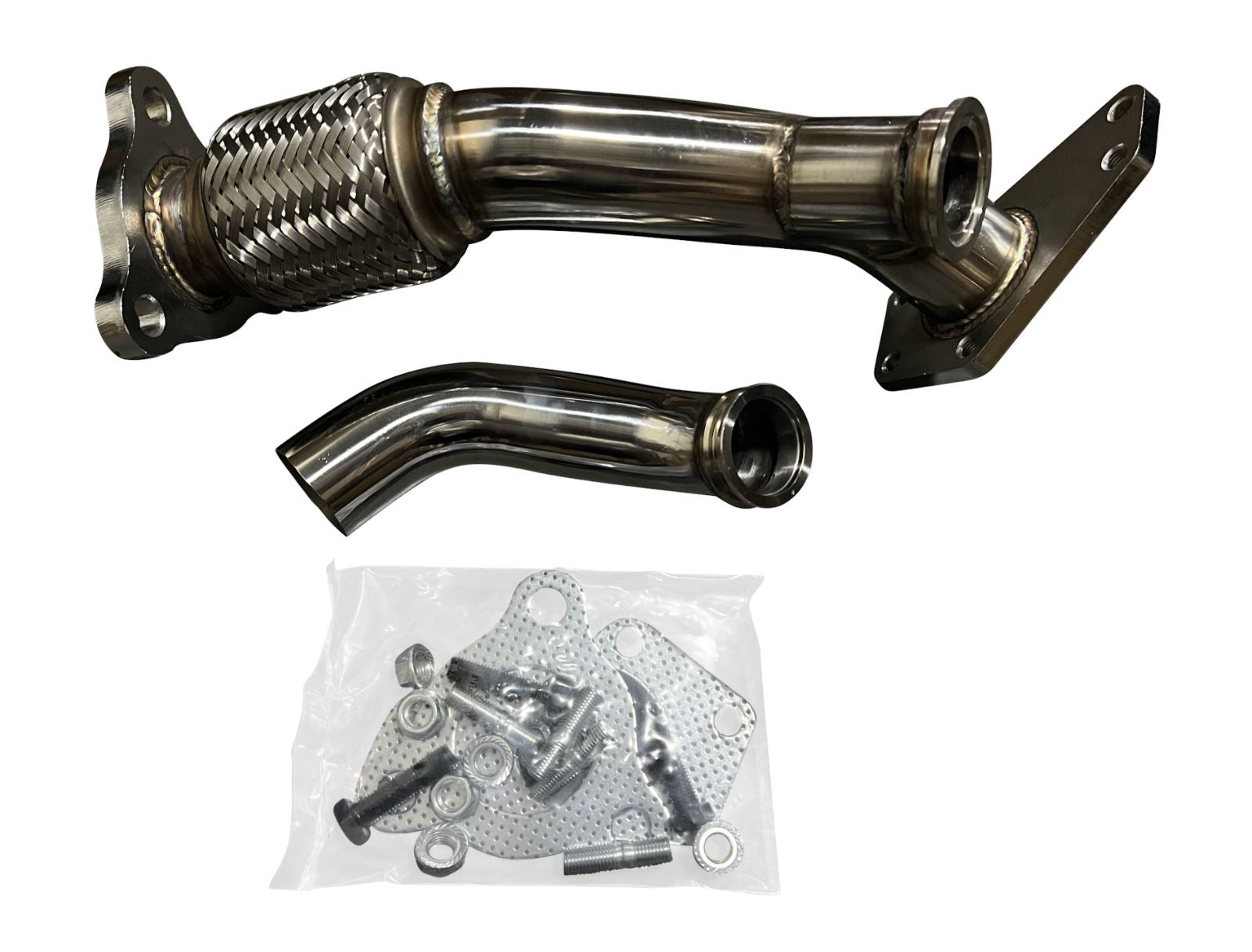 Jack Spania Racing external wastegate up pipe dump tube for Subaru Legacy and Outback engine parts, 2-bolt design.