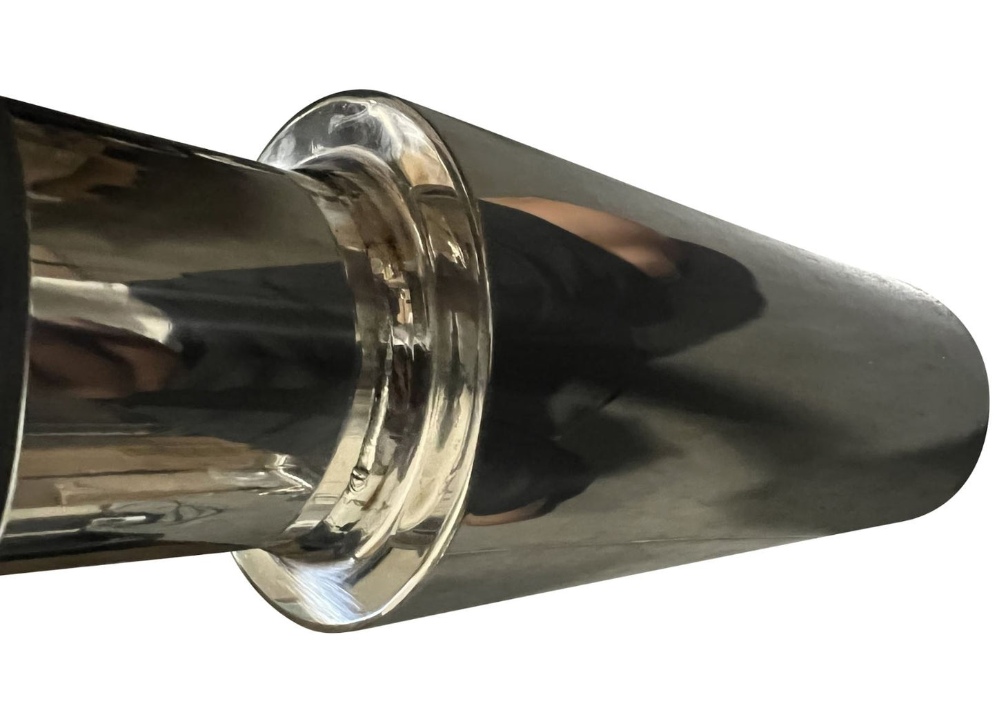 Polished stainless steel dolphin muffler with 3-inch inlet and 3.5-inch outlet, universal exhaust part by Jack Spania Racing.