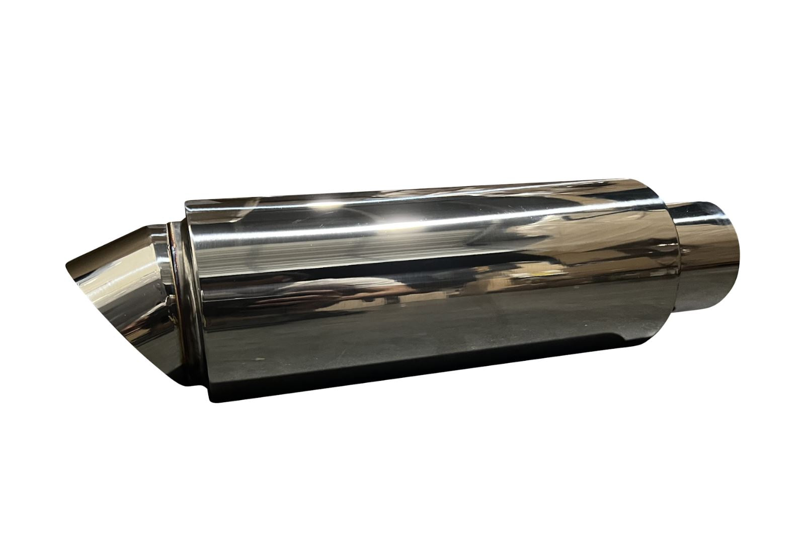 Polished stainless steel dolphin muffler with 3" inlet and 3.5" outlet, universal exhaust part by Jack Spania Racing