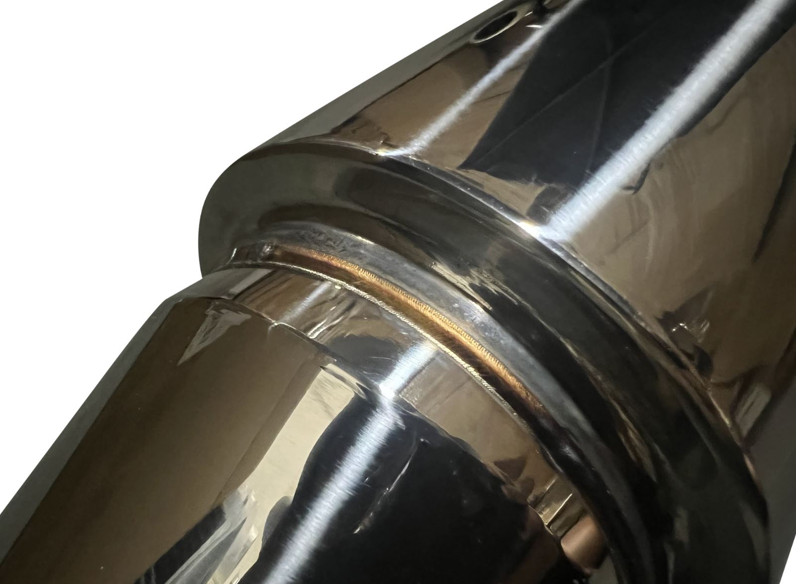 Polished stainless steel dolphin muffler by Jack Spania Racing with 3-inch inlet and 3.5-inch outlet for universal exhaust systems.