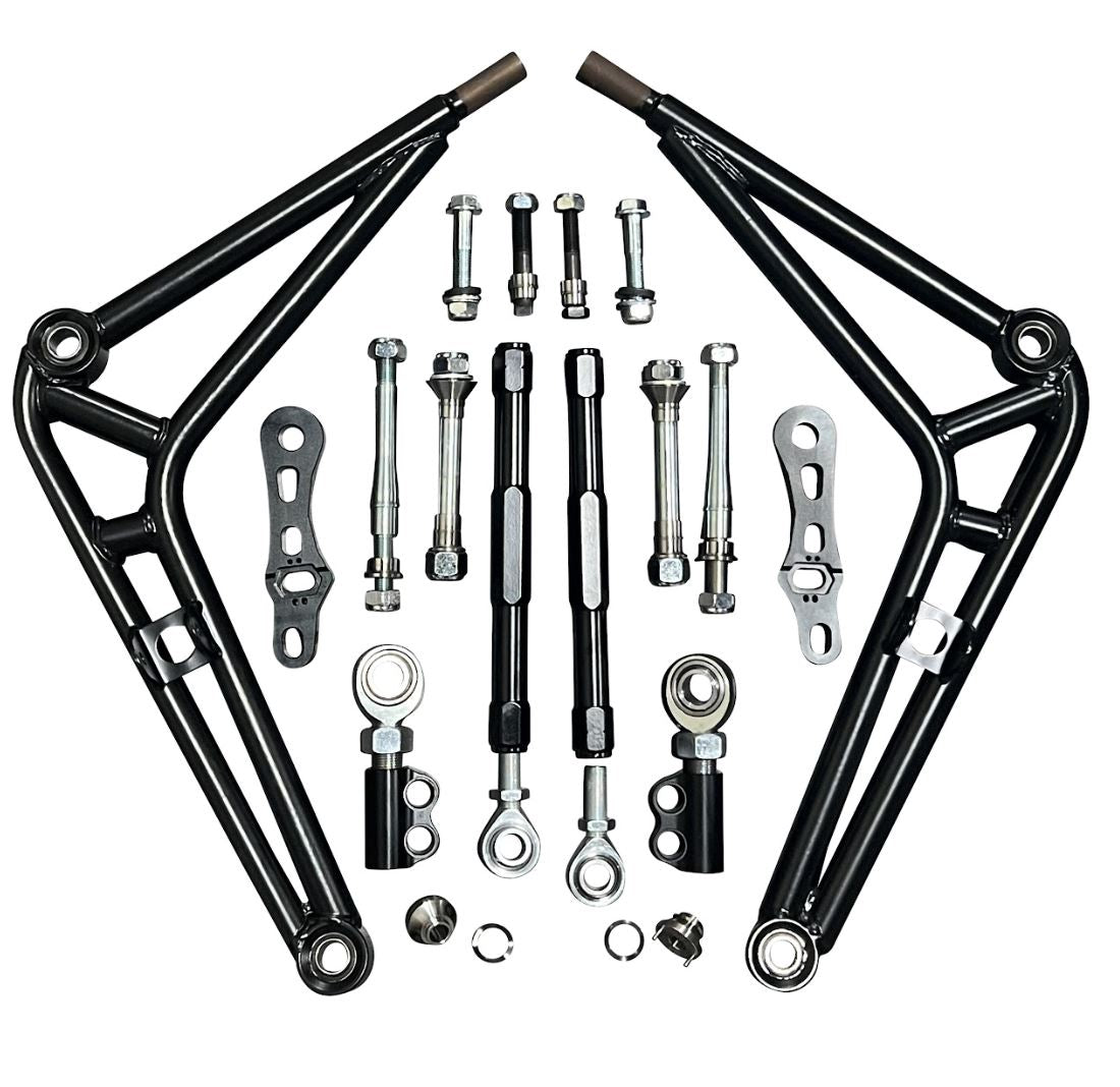 Jack Spania Racing BMW E36 front steering adjustable drift lower control arm with wide angle kit, transmission parts for improved handling.