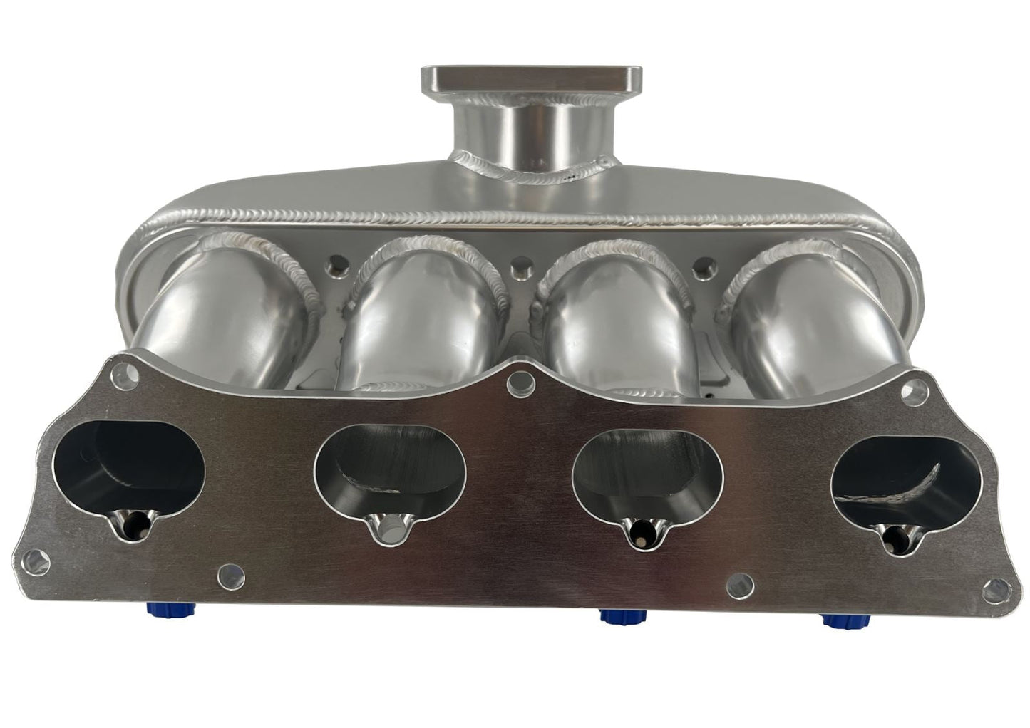 Jack Spania Racing K Series center feed intake manifold sheet metal for K20 and K24 engine swaps, shown on an engine.