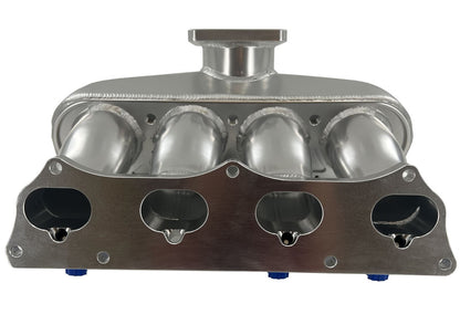 Jack Spania Racing K Series center feed intake manifold sheet metal for K20 and K24 engine swaps, shown on an engine.