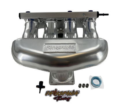 Jack Spania Racing K Series center feed intake manifold sheet metal for K20 and K24 engines, showing the detailed metal construction.