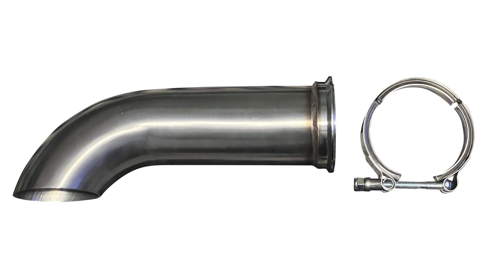 Stainless steel Turn Down Dolphin Muffler with V-band for 3-inch exhaust pipes, universal fit by Jack Spania Racing.
