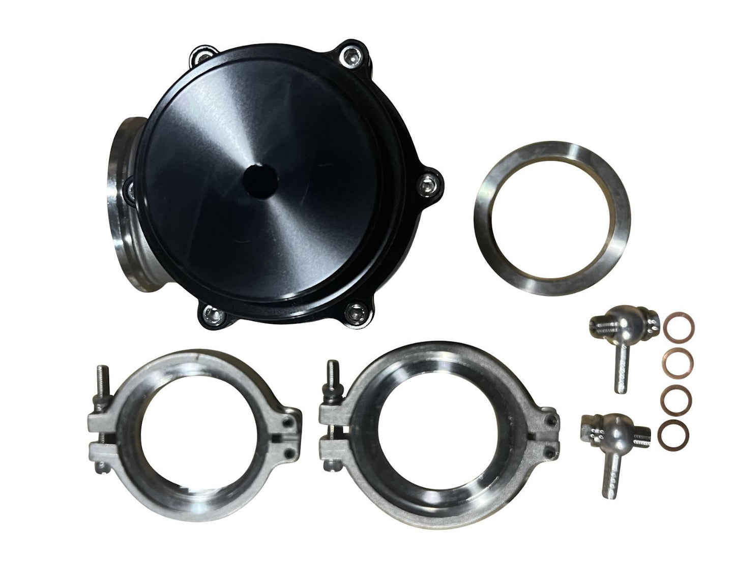 Universal 60mm V-band flange clamp for wastegate EWG, engine part by JackSpania Racing, shown with metallic construction.
