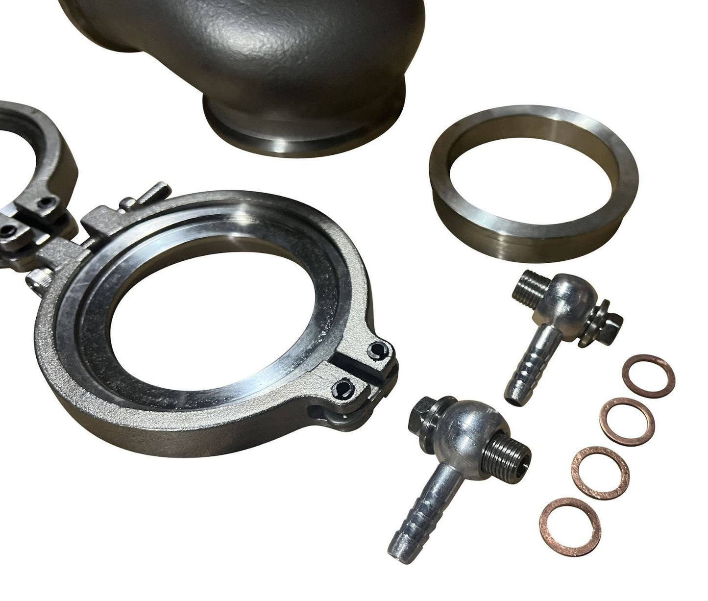 Universal 60mm V-band flange clamp for wastegate EWG, by JackSpania Racing, used in high-performance engine applications