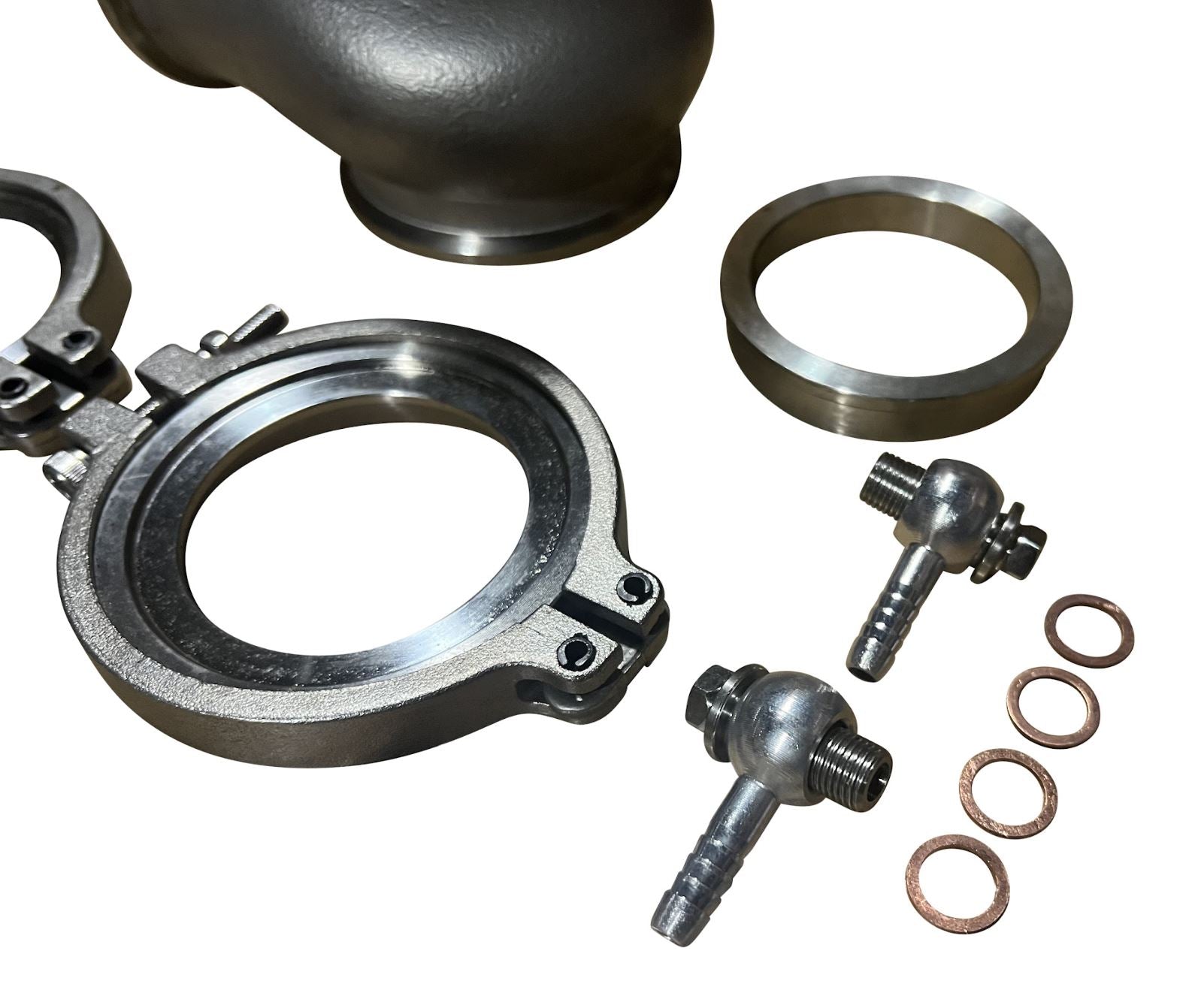 Universal 60mm V-band flange clamp for wastegate EWG, by JackSpania Racing, used in high-performance engine applications