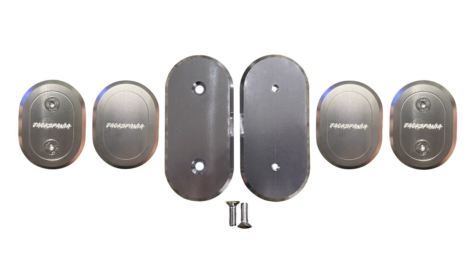 Exterior billet firewall harness block plug kit for Honda Acura Civic hatch Si DC2, by JackSpania Racing, shown on vehicle engine bay.