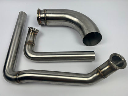 JackSpania Racing K Series hood exit up pipe and dump tube for top mount turbo manifold in stainless steel, exhaust part kit.