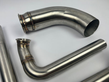 JackSpania Racing K Series hood exit up pipe and dump tube for top mount turbo manifold, made of durable 304 stainless steel.