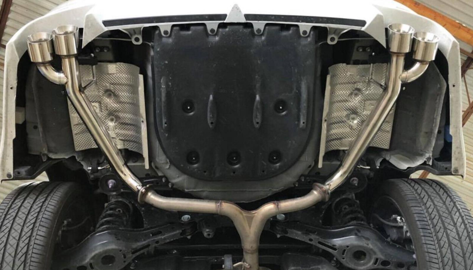 Dual axle back delete exhaust kit for Toyota Camry 2018-2023, JackSpania Racing muffler removal parts, showing exhaust pipes and fittings.