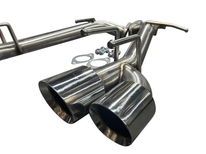 JackSpania Racing dual axle back delete exhaust kit installed on a 2018-2023 Toyota Camry, showcasing the muffler removal setup.