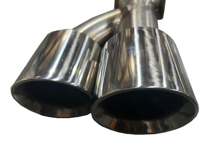Dual axle back delete exhaust for Toyota Camry 2018-2023, JackSpania Racing muffler removal kit, showing the polished exhaust tips.