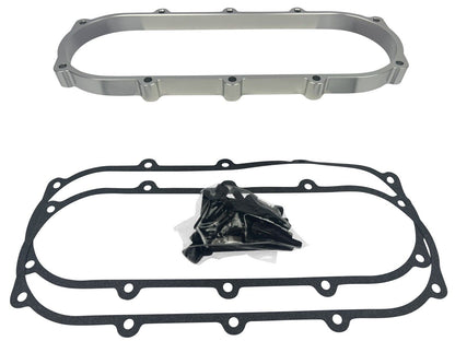 Billet 1L plenum spacer plate for Skunk2 Ultra Race intake manifolds, 90mm, by JackSpania Racing, used in engine performance upgrades