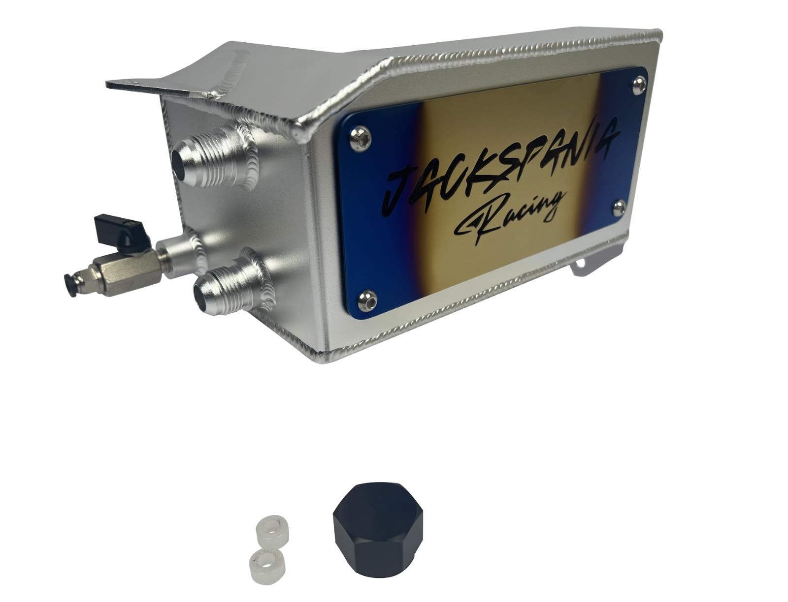 JackSpania Racing K Series K Swap tucked oil catch can installed in a Honda Civic EG or Acura Integra K20 K24 engine bay.