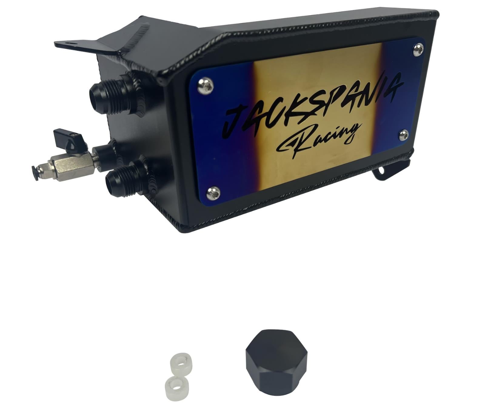 JackSpania Racing K Series K Swap tucked oil catch can installed in a Honda Acura Civic EG or Integra K20 K24 engine bay.